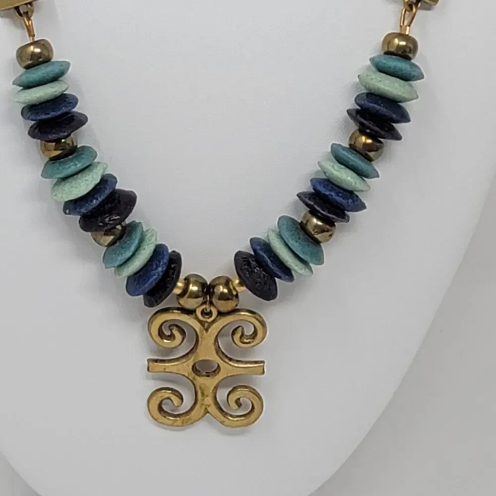 West Africa Tribal Necklace Ram Horns Dwennimmen Adinkara Pendant Bohemian Boho - Picture 3 of 9